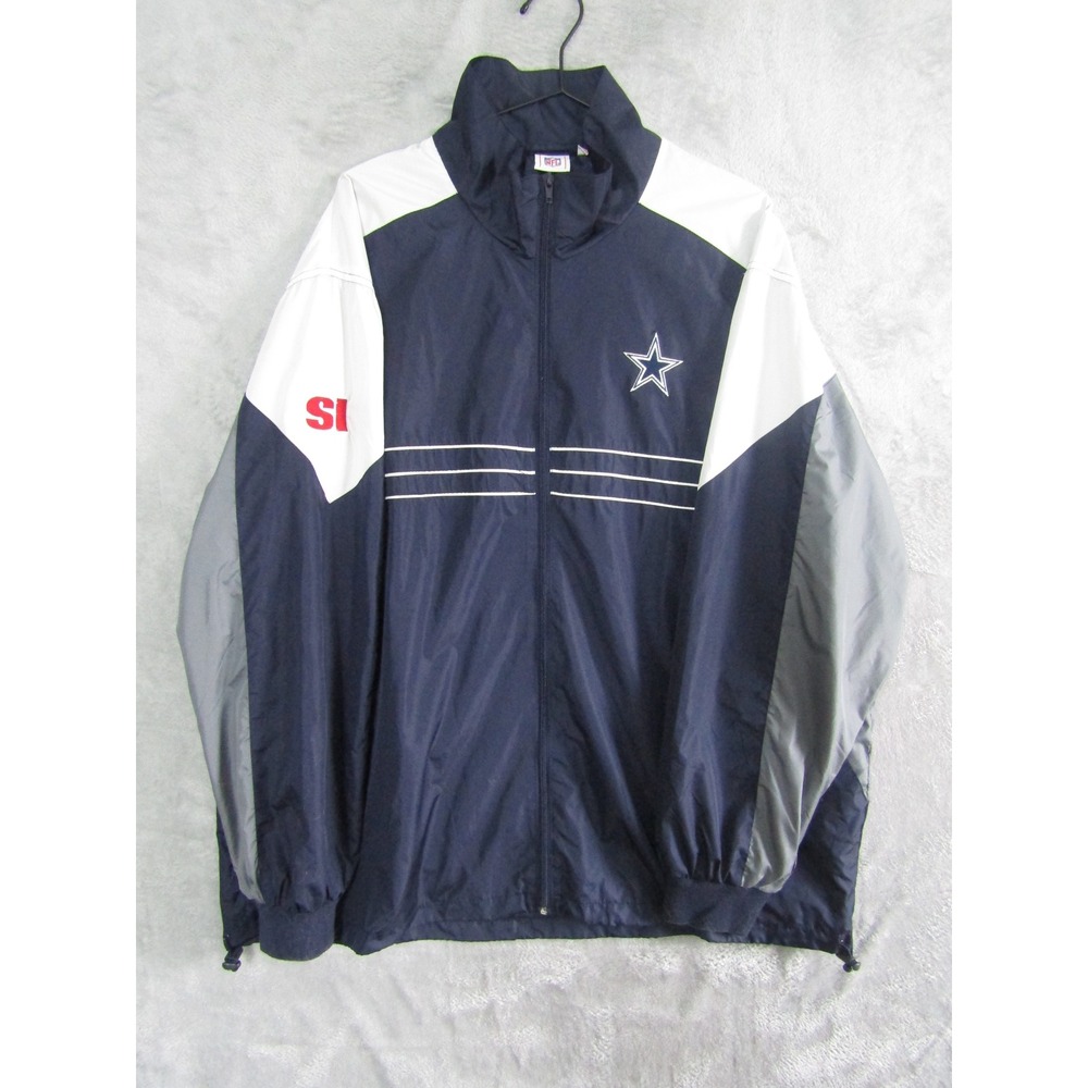 Starter Dallas Cowboys NFL Windbreaker Jacket‎ Navy White Gray Size L